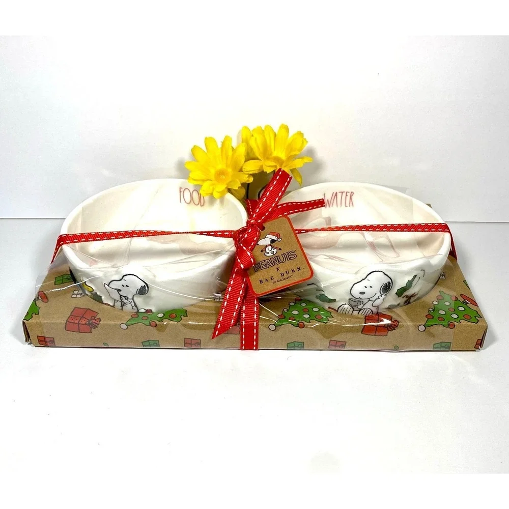 Rae Dunn Peanuts Snoopy Ceramic Pet Dog Bowl New Christmas Puppy Kitten